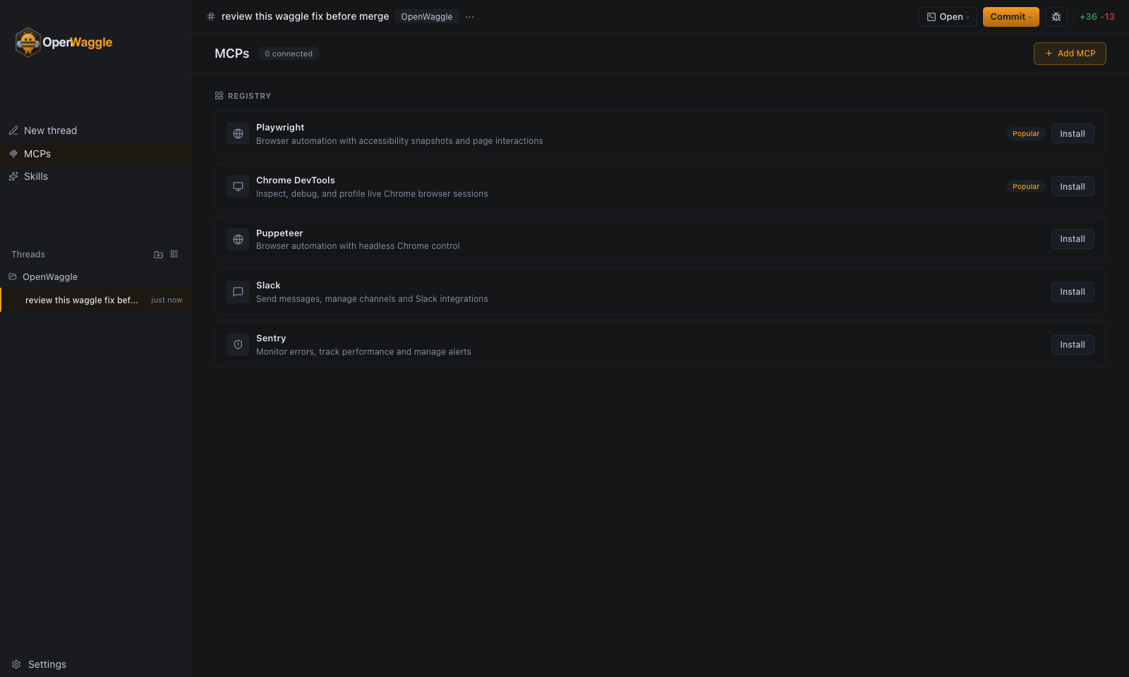 Skills and project instructions view